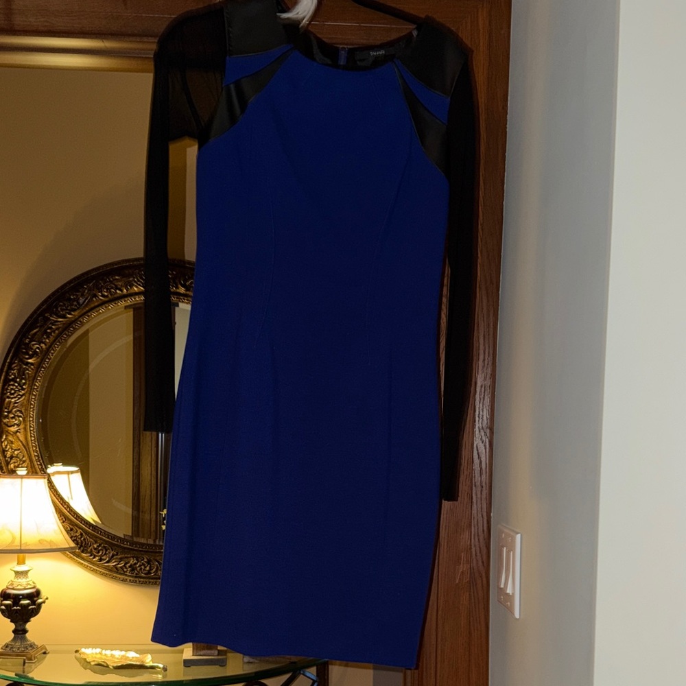 Tahari ASL Royal Blue and Black Long Sleeve Dress